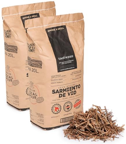 2x20L Sarmiento de Vid Trozeado. Ideal Barbacoas, Arroces, Paellas, Calçots o Chuletitas de Cordero. Hecho en España. Leña de Endendido Rápido. 100% Natural sin aditivos