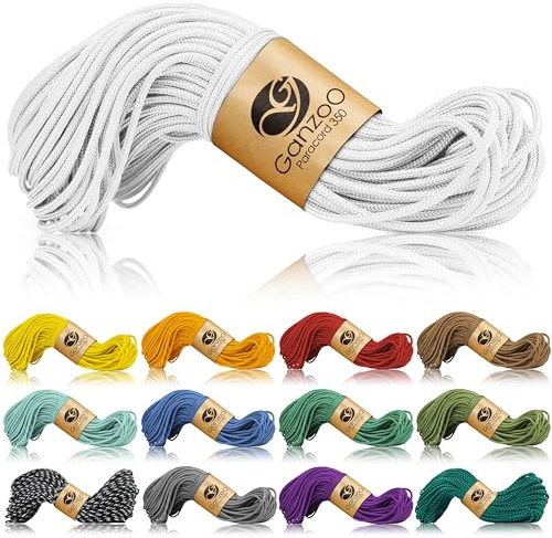 Ganzoo Paracord 350 2,5 mm vit typ 1, 30m kärnmantelrep med nylon/polyester mantel och kärna av 100% nylon, för takling och flätning, armband, hundkoppel, halsband, knutar, camping survival