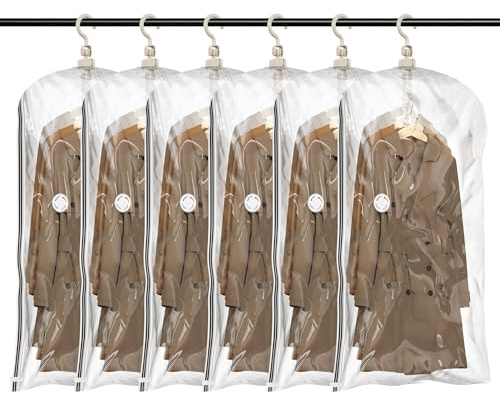 TAILI Sacs de Rangement sous Vide Suspendus pour vêtements, 6 Jumbo, Clear | Sac sous vide Vetement Housse sous Vide pour costumes, manteaux, vestes, organisateur de placard Sacs à Suspendre