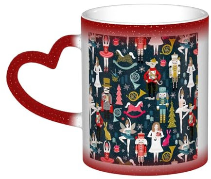 Tasse à café en céramique personnalisée sensible à la chaleur pour femme, motif casse-noisette, danse de Noël, couleur changeante