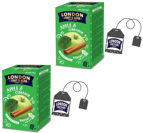 London Fruit® | Infusión de Manzana y Canela Sin Cafeína | Té de Hierbas de Frutas y Especias con Manzana y Canela - 2 x 20 Sobres (80 Gr)
