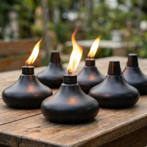 SNOGSWOG Upgraded Tabletop Torches Set of 6, 24.5 oz Citronella Candles for Outdoor, Metal Table Top Torches for Outside, Refillable Torch Lanterns for Patio, Yard, Deck, Garden, Party