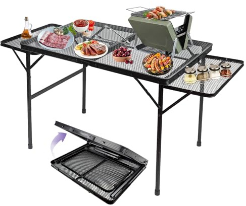 BRIAN & DANY Campingtisch mit 2 Flügelplatten, klappbarer Grilltisch, Metall, tragbar, Picknicktisch, leicht, höhenverstellbar, faltbar, für den Außenbereich, 90 x 60 cm, Schwarz