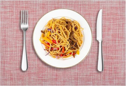 LIFEWAER Tovagliette Colazione Plastica Set di 12 Tovagliette Americane Lavabili Tovagliette Personalizzate Sottopiatti Pranzo per Tavolo da Cucina,S01 Rosa Rossa