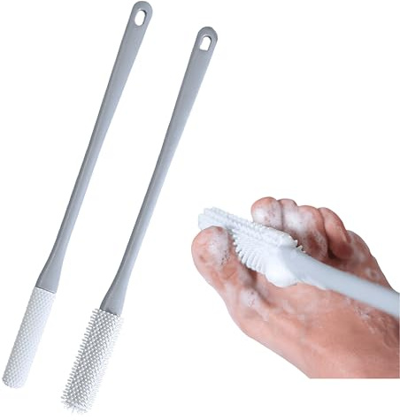 Nurlypop Toe Cleaning Brush with 15.7 Long Handle,Foot Scrubber in Shower,No Bending, Ideal for Seniors, Expecting Mothers, Men & Women | Foot Scrubber & Anti-Itch Exfoliating Brush (2 Pack) (Grey)