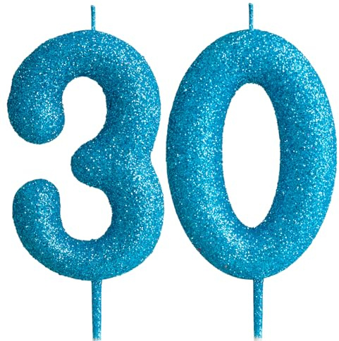Numero 30 Candela di compleanno blu scintillante glitter