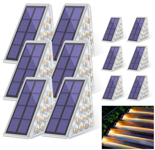 Bellanny Solarlampen für Außen, 12 Stück 3000K Warmweiß Solar Treppenlicht, 13 LED Stufenleuchte Solarleuchten Garten, IP65 Wasserdichte Lampe Outdoor für Terrasse Gehweg Treppe Wege Boden Balkon Deko