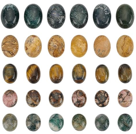PH PandaHall 30pcs 5 Stile Oval Stein Cabochons Edelstein-Cabochons Flatback Edelsteine Perlen Kristall Stein Flatback Halbedelsteine Perlen für Armband Halskette Anhänger Schmuckherstellung Craft