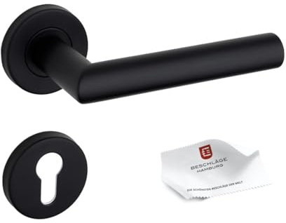 Beschläge Hamburg | Neu Türgriff FRANKFURT 07 SM PZ | Türklinke mit Profilzylinder Rosetten ø53x9 mm | Türbeschlag für Zimmertüren | Drückergarnitur Türdrücker für Innentüren in Edelstahl schwarz matt