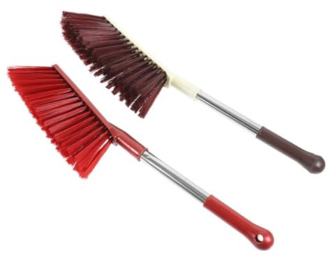 VILLFUL 2pcs Hand Broom Brush Stainless Steel Handle Large Long-handle Dusting Brush for Home Cleaning for Bed Upholstery and Clothes Dust Removal