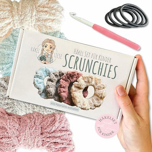 Set all'uncinetto per bambini: Scrunchies – regalo per ragazze, per bambini, set all'uncinetto per principianti, per imparare a lavorare all'uncinetto, piccoli regali, compleanni dei bambini