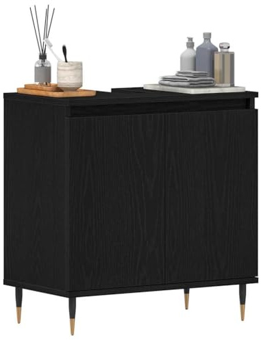 vidaXL Meuble de Lavabo de Salle de Bain Chêne Noir 58 x 33 x 60 cm, Armoire de Salle de Bain Élégante, Forme Rectangulaire, Design Moderne, Rangement Compact, Organisateur sous Évier