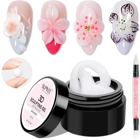 SUPWEE 3D Nail Gel Art, 15g White 3D Sculpting Gel Non-Stick Hand | Molding Nails Carving Gels Sock Off UV LED with Nail Art Pen Salon DIY at Home for Girls Women