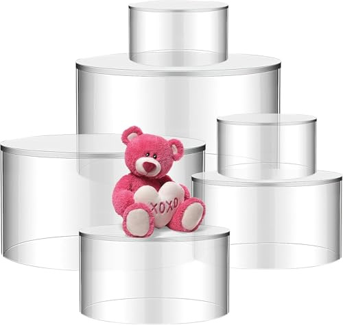 Xaztr 6 Pcs Acrylic Risers, Clear Round Cylinder Display Stand with Hollow Bottoms, Nesting Risers Tabletop Display Shelf for Cake Figures Jewelry Collectibles