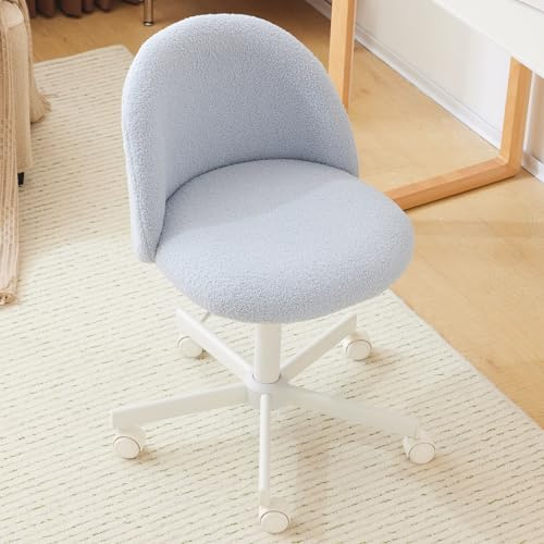 Bonnlo Bürostuhl mit Rollen, Schminktisch Stuhl, Höhenverstellbar Schreibtischstuhl für Arbeitszimmer, Schlafzimmer, Homeoffice, Teddystoff (Hellblau)