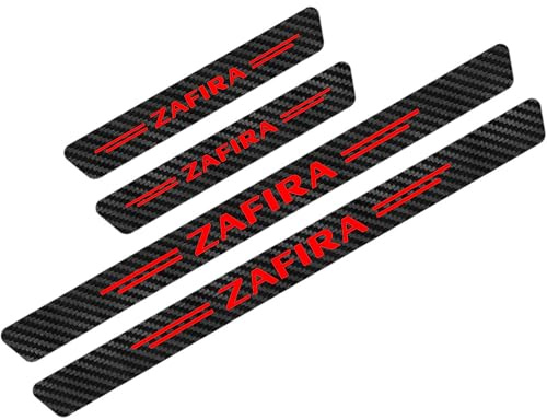 KLHYWEN 4 Piezas Molduras de Umbral Puerta Coche Fibra Carbono, para Op-el Zafira Pegatina de Protector de Pedal de Umbral Puerta - Accesorios Decoración para Estribos,Red
