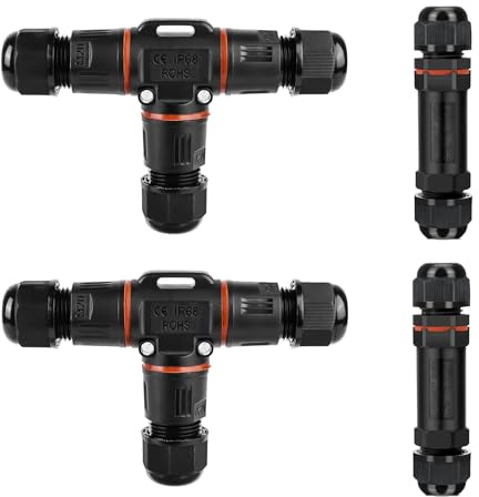 3-polig Kabelverbinder Wasserdicht IP68, 4 Stück Kabelverbinder Wasserdicht 3 Polig, IP68 Verbindungsmuffe Erdkabel Verteilerdose 3 Wege, für Ø3-12 mm Kabeldurchmesser