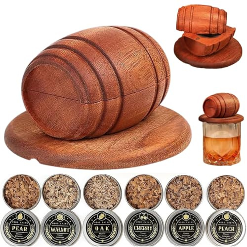 Kit de Fumage en Tonneau de Bois, Fumoir à Whisky et Cocktails, Kit de Fumage à L'ancienne, Infuseur de Fumoir, Cadeau de Bar à Domicile Parfait pour Hommes, Créez Une Expérience de Boisson Unique