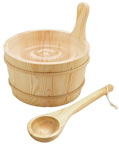Secchio e Mestolo per Sauna - Accessori in Legno per Secchio Sauna - Accessori Doccia in Legno Antigoccia 4L per Bagno Turco da Appartamento Giardino Esterno Bagno Casa Hotel