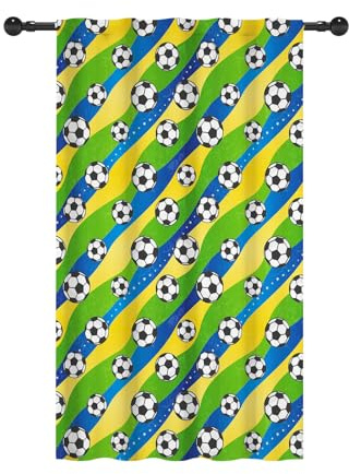 YONGFOTO 140x229cm Cortinas De Deportes para Dormitorio De Niño, Aficionado De Fútbol Azul Verde Vivo Cortinas Filtrantes De Luz con Bolsillo para Barra para Sala De Juegos Infantil, 1 Panel