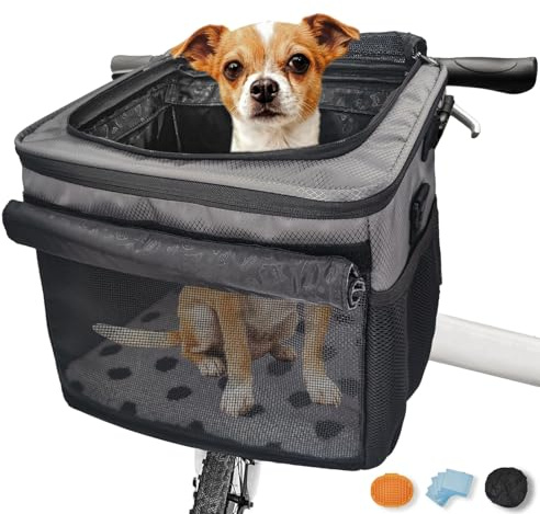 VeluXanipyr Dog Bike Basket,Cat Backpack Carrier,Dog Bike Carrier Hard,Pet Car Seat with Extended Single Shoulder Strap,Pet Shoulder Bag with Pet Bath Brush，Disposable Pee Pads 5pcs,Gray