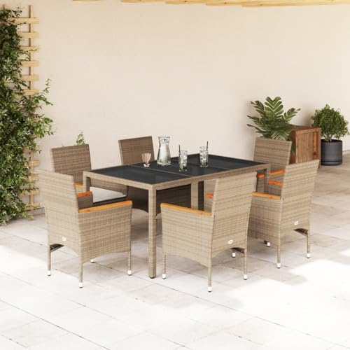 Gruppo da giardino beige in robusto rattan sintetico, resistente ai raggi UV, con piano in vetro, facile da pulire, per patio, balcone e terrazza