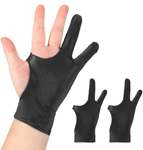sourcing map 2pcs Artist Drawing Glove, Breathable Graphics Painting Glove with Two Fingers for Right Left Graphic Digital Tablet Paper Sketching (Size S), Black
