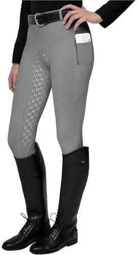 RUWLFE Ridsport byxor halkskydd silikon ridbyxa stretch ridbyxor vuxen ridning daglig träning för kvinnor, Grå, XL