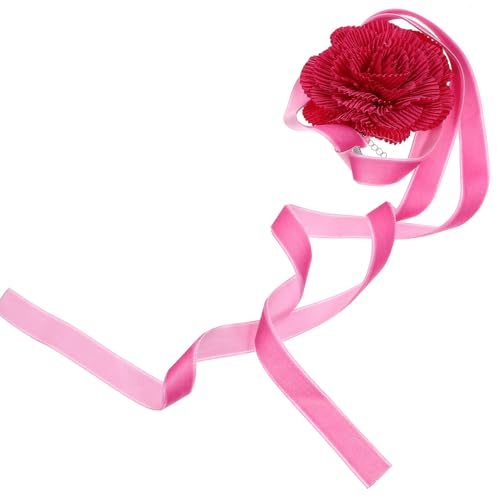 TOGEVAL Gargantilla para Mujer Decoración de Rosas Collar Largo Artesanal de Tela Rosa Fucsia Banda Cuello Creativa Adecuado para Moda Casual y Fiestas