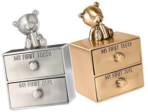 Hoement Caja de Recuerdos para Dientes de Niño de Metal, 2 Piezas, Organizador para Primeros Dientes y Mechones, Obsequio de Recuerdo para Niños
