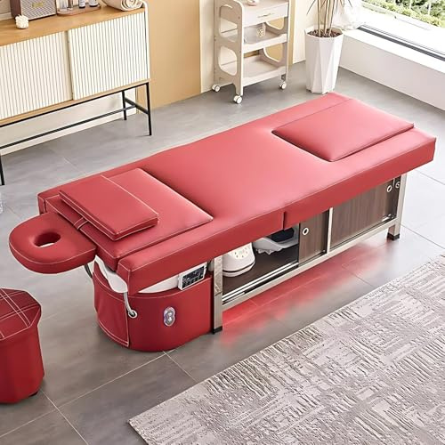 Portable Spa Chair, Massage Shampoo Bed-Pedicure Chair with Foot Bathtub Red Stylish Design, Head Spa Equipment with Water Cycle, Backrest Lift, Open Storage, Stool