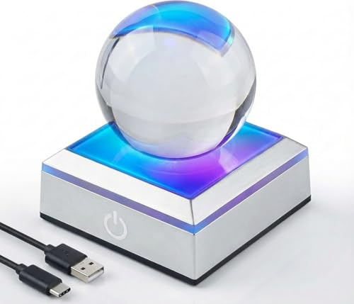 LED Light Base for Crystal Ball, 6 Multicolor Light Display Stand Lamp Base | with Sensitive Touch Switch, Square Lamp Stand for 3D Glass and Flat Concave Ornaments and Resin Art, USB Power Cable