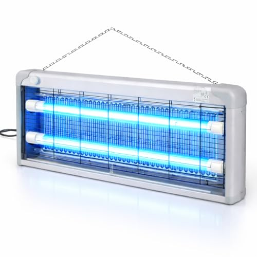 Lampada Antizanzare Elettrica 40W LED UV – Ammazza Zanzare e Antimosche con Griglia Elettrica e Vassoio Estraibile, Struttura in Alluminio con Catena per Soffitto, per Casa, Terrazza e Giardino