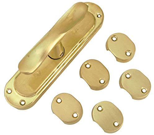 Amig - Falleba di sovrapposizione per finestre dorate | acciaio ottonato, chiusura di sicurezza con maniglia | Include 5 staffe | Dimensioni: 164 x 41 mm, oro