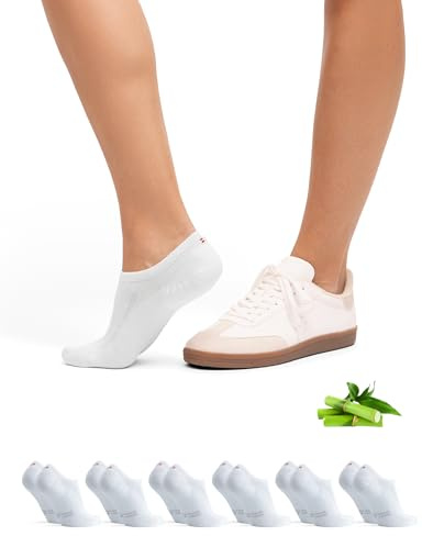 DANISH ENDURANCE No Show Socks, Cotton Low Cut Trainer Socks, Invisible, for Men and Women, Unisex, 6 Pack, White, 9-12