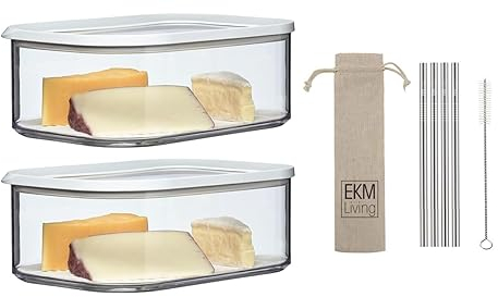 Mepal Modula Lot de 2 boîtes à fromage blanches de 2000 ml avec couvercle pour morceaux de fromage et tranches de fromage dans le réfrigérateur - Boîte de conservation avec insert anti-condensation -