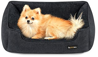 Feandrea Cuccia per Cani, Lettino per Animali in Simil Lino, Bordi Rialzati, Fondo Antiscivolo, Copertura Sfoderabile per Lavaggio, Taglia M per Cane Piccolo, 70 x 55 x 21 cm, Grigio Scuro PGW010G01