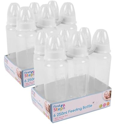 Pack of 12 Baby Bottles Silicone Teat Newborns BPA Free 250ml Clear Design