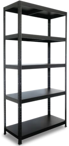 HEMMDAL Schwerlastregal | HxBxT 180 x 90 x 40 cm | Schwarz | 650 kg Tragkraft | Steckregal mit 5 Böden á 130 kg Fachlast | Metallregal | Lagerregal | Werkstattregal | Made in EU