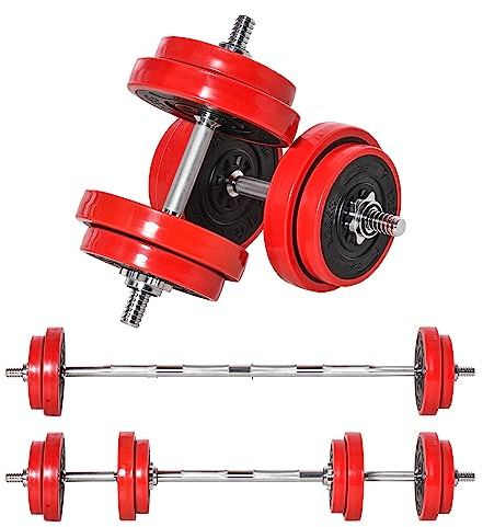 HOMCOM Juego de Mancuernas Ajustables 2 en 1 20 kg como Barra, Mancuernas, con 8 Discos 2 Barras y Biela Ajustable para Entrenamiento de Fuerza, Levantamiento de Pesas, Hogar, Gimnasio, Oficina