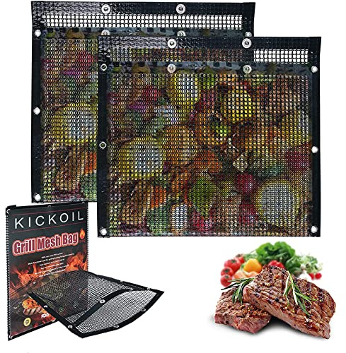 Large BBQ Mesh Grill Bags Set 2 Reusable Non-Stick Grill Net for Charcoal Gas Electric Grills&Smokers BBQ Lover Heat Resistant Barbecue Bag Vegetables Grilling Basket Grill Accessories Outdoor Cooking