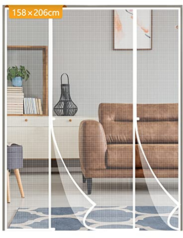 Yotache Fly Screen Door 158 x 206 cm, Reinforced Polyester Double Door Screen Curtain for Sliding Door Patio Door Keep Fly Bug Out, White