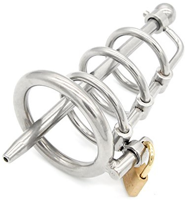 Bondage Masters Male Chastity Device, Adjustable Length Urethral Tube, 45mm Ring
