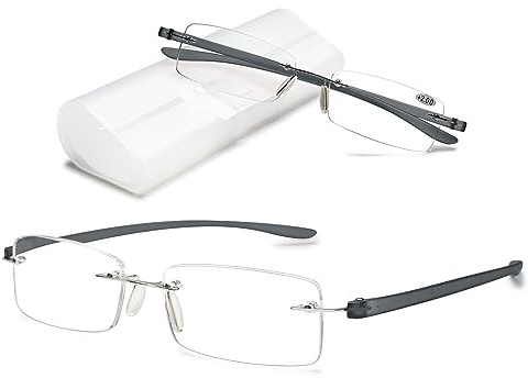 VEVESMUNDO Randlos Lesebrille Schmal Rahmenlos Sehhilfe Lesehilfe Brillen mit Etui für Herren Damen
