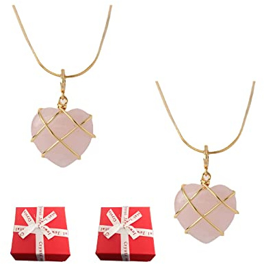 lesulety Rosenquarz Halskette Opal Herz Halskette Kristall Schloss Ladies Mädchen Rose Quarz Schmuckzubehör Geschenk Geschenk (1)