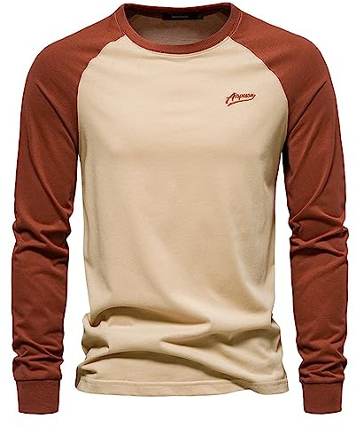 Caxndycing Camiseta de manga larga para hombre con contraste, camiseta de béisbol de gran tamaño, camiseta de manga larga, cuello redondo, camisa para hombre, camiseta para hombre, camiseta informal