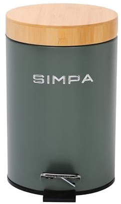 simpa 3L 3 Litre Matt Green Slim Soft-Closing Pedal Dustbin with Bamboo Lid