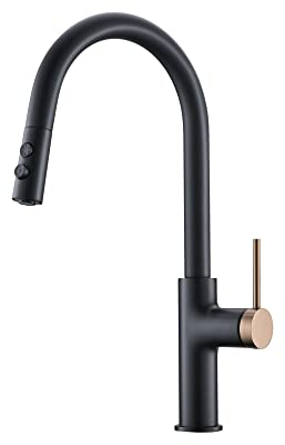 Moderner Küchenarmatur aus schwarzem Messing. Ausziehbarer Einhand-Kaltwasserhahn mit Doppelsteuerung und zwei Funktionen (Color : Matt-Black)