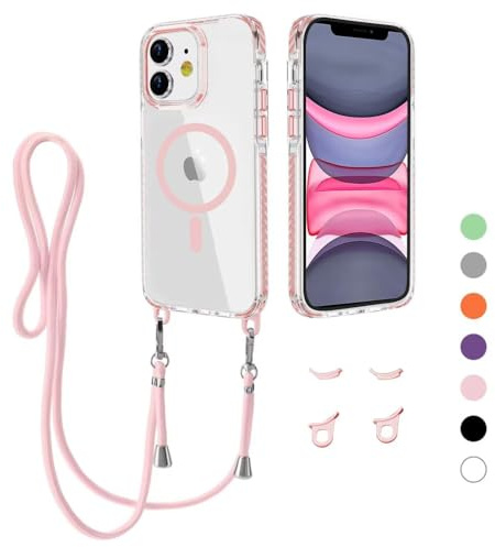 MBSLFY Handyband Handyhülle für iPhone 11 Hülle mit Band [Kompatibel mit Magsafe] Transparente Magnetisch Handyhülle mit Abnehmbar Schutzhülle kompatibel mit iPhone 11, Rosa