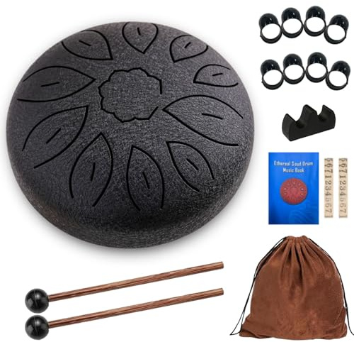 Steel Tongue Drum,6 Zoll 11 Tone Zungentrommel Pan Percussion Instrument,Stahlzungentrommel,Steel Pan Töne Schlaginstrument,Handpan Steel mit Schlägeln,Tongue Drum für Meditation Yoga Klangheilung
